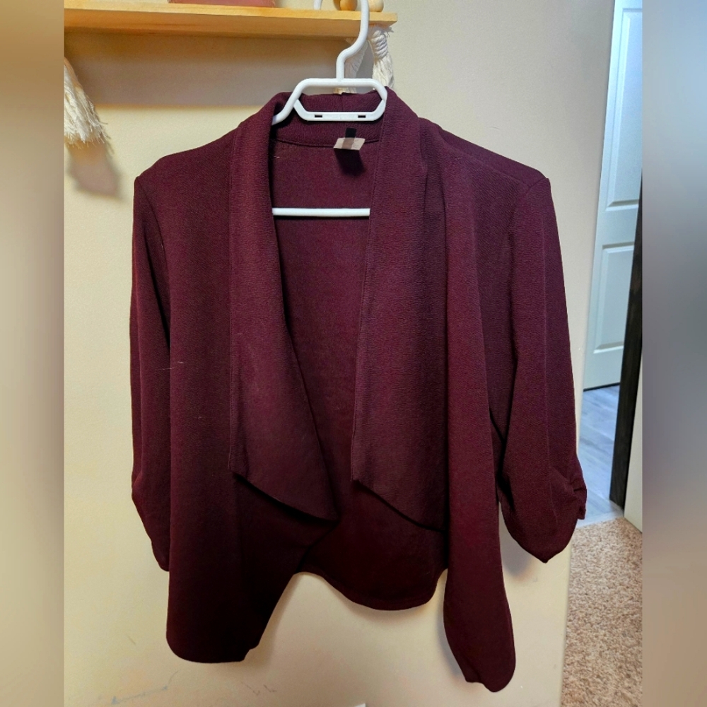 Plum Textured Knit Open-Front Cardigan